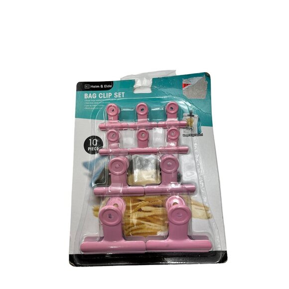 Heim & Elda Pink Stainless Steel Clip Set - 10 Piece Bag Sealing 5c - Picture 1 of 4
